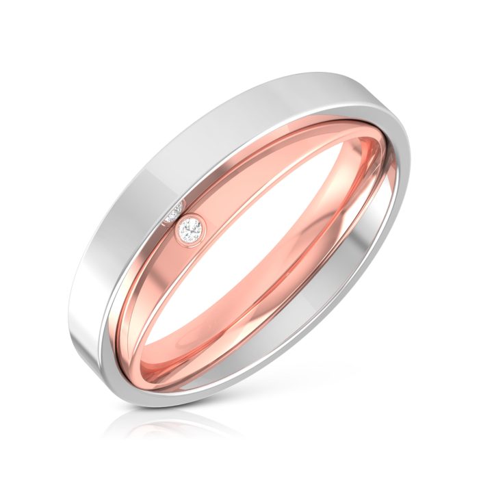14k Two Tone Gold 0.01ct Natural Diamond Engagement Wedding Bands - Image 4