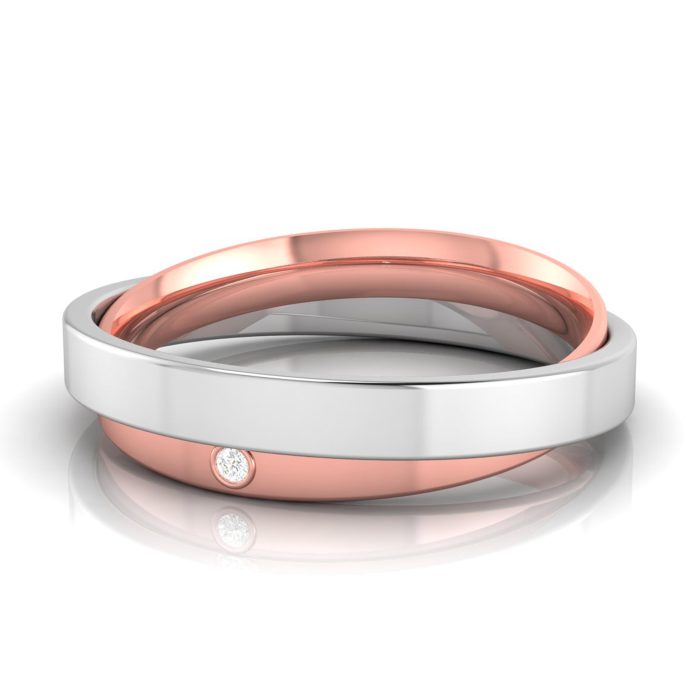 14k Two Tone Gold 0.01ct Natural Diamond Engagement Wedding Bands - Image 5