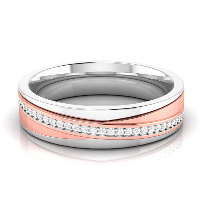 14k Two Tone Gold 0.09 ct Natural Diamond Engagement Wedding Bands - Image 1