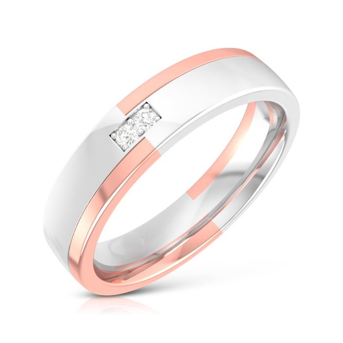14k Two Tone Gold  0.03 ct Natural Diamond Engagement Wedding Bands - Image 4