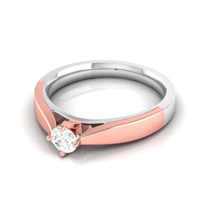 14k Two Tone Gold 0.15 ct Natural Diamond Solitaire Engagement Wedding Bands - Image 5