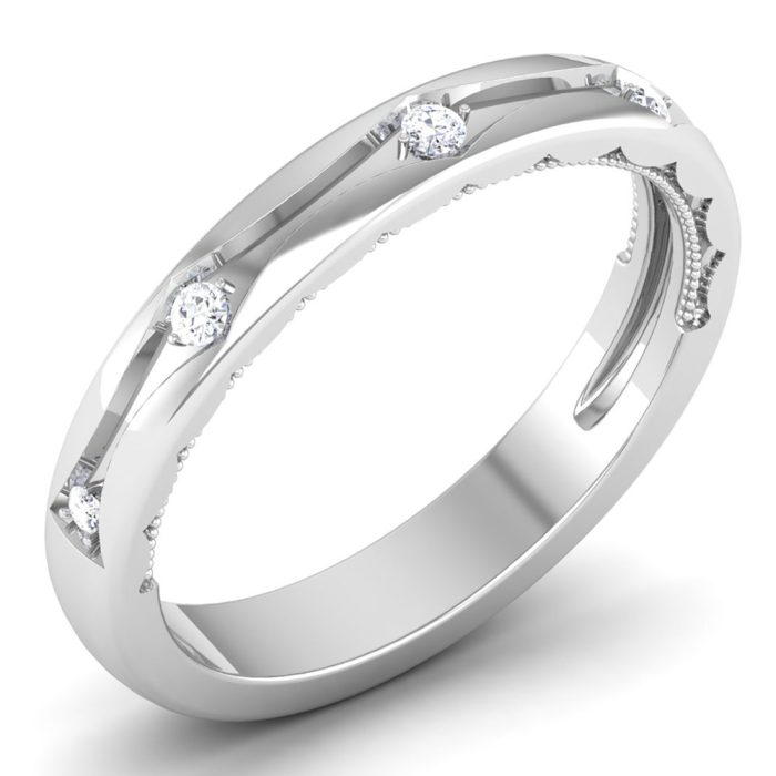 0.10 ct Natural Diamond Engagement Wedding Anniversary Band 14k White Gold - Image 1